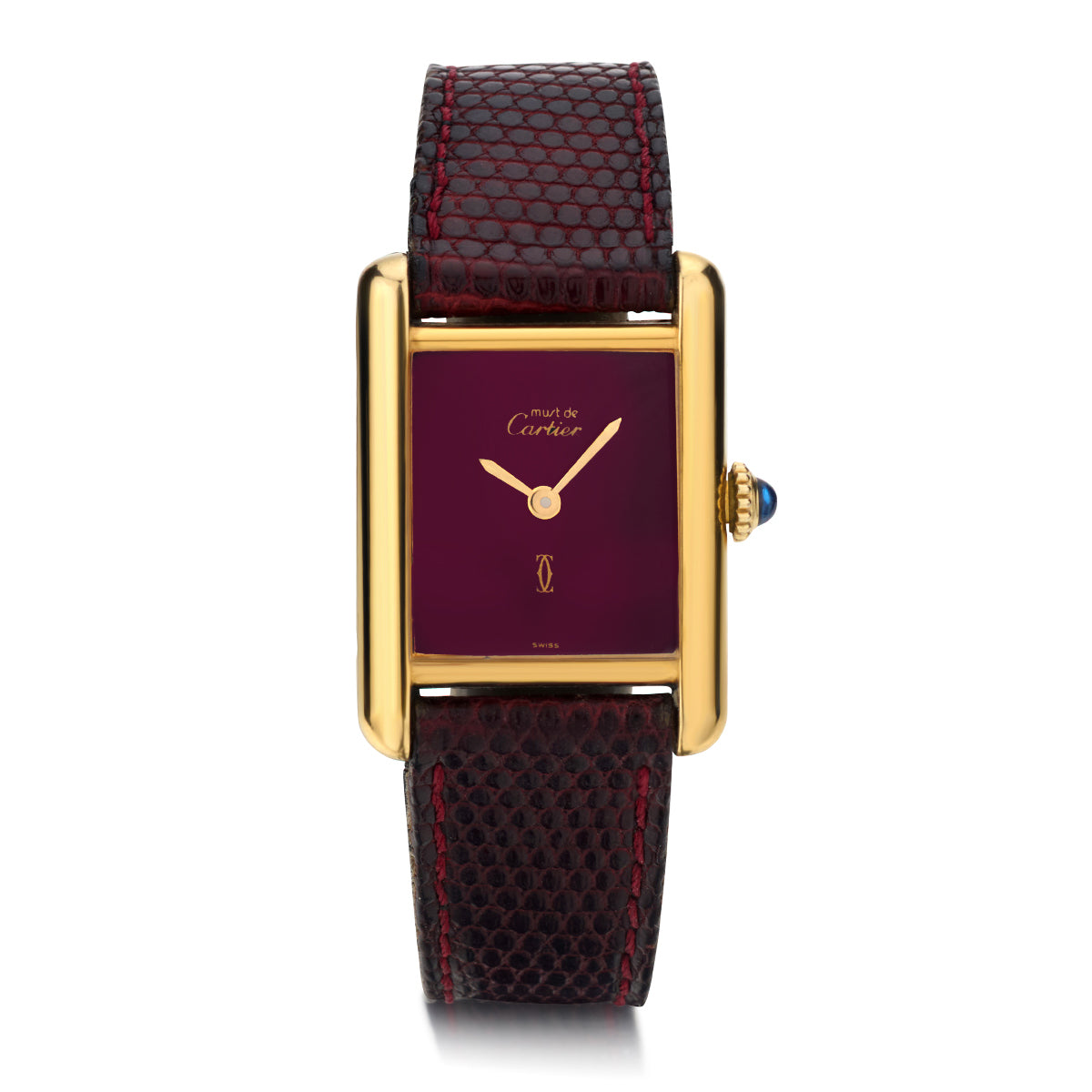 Cartier Paris Le Must Tank Gold Plated . Burgundy Dial.Circa 1970