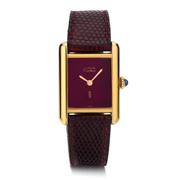 Cartier Paris Le Must Tank Gold Plated . Burgundy Dial.Circa  display picture 3