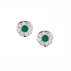 Ladies Platinum Diamond and Green Emerald Stud Earrings. 2.40ct Tw