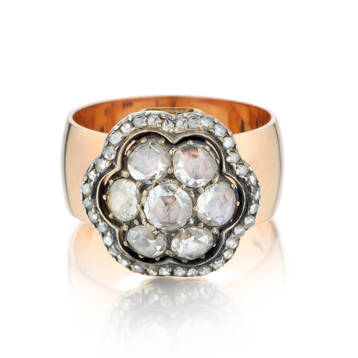 Vintage 14kt Yellow Gold an Diamond Cluster Ring. Rose Cut Diamonds. Circa 1890's