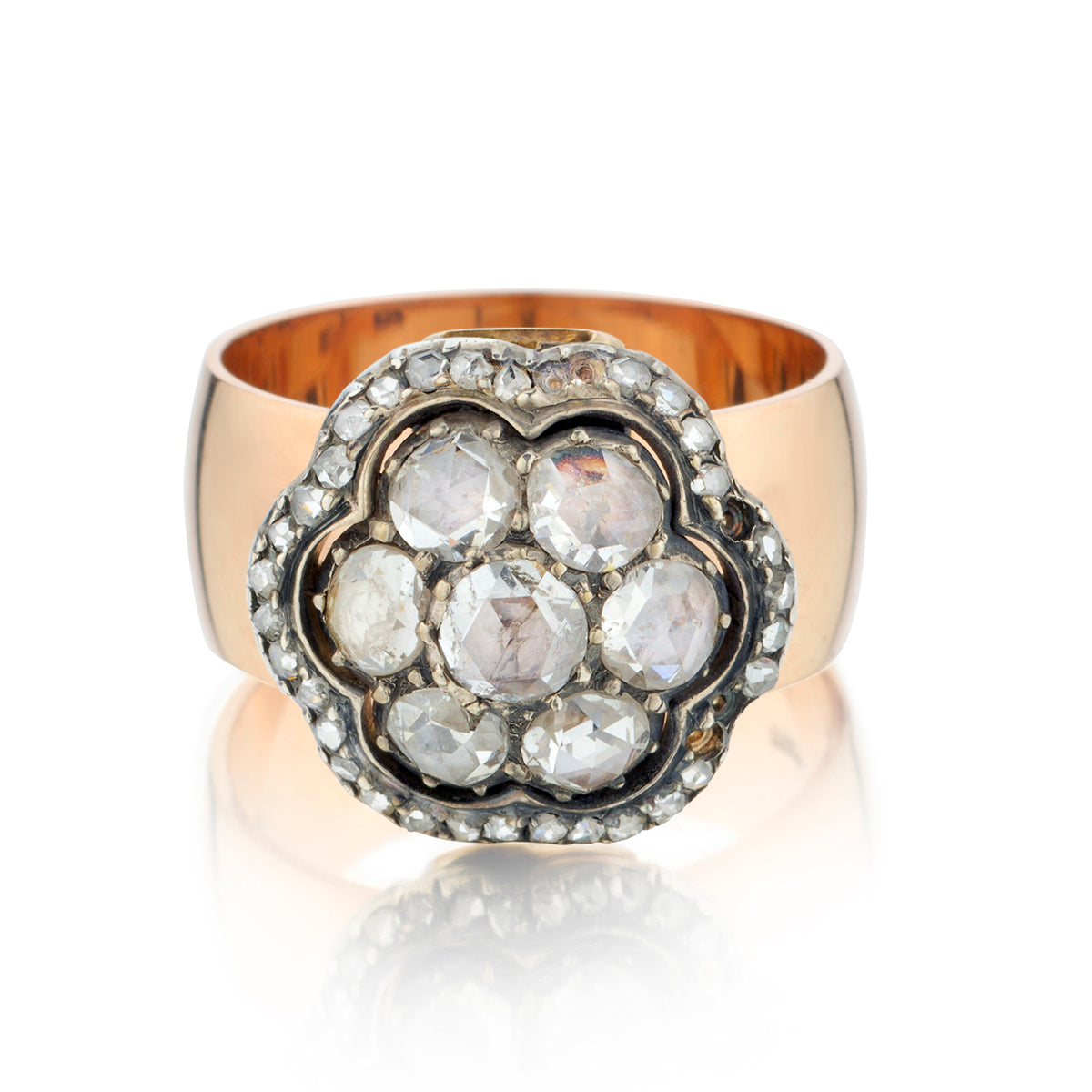 Vintage 14kt Yellow Gold an Diamond Cluster Ring. Rose Cut Diamonds. Circa 1890's