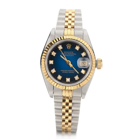 Rolex Oyster Perpetual Datejust Two-Tone 26 MM. Silver Diamond Dial Watch.Ref: 69173