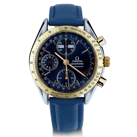 Omega Speedmaster in Steel and Gold. Triple date. Blue Dial. Ref: 332.180