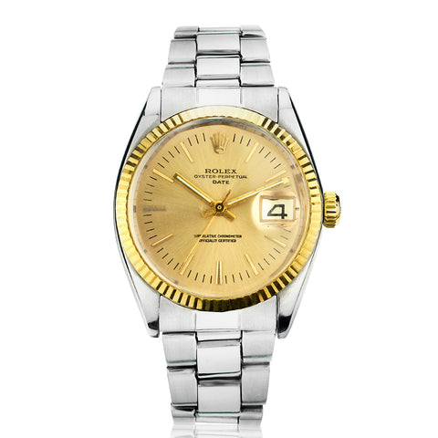 Rolex Vintage Date in Stainless Steel with Yellow Gold Fluted Bezel. Ref: 1501