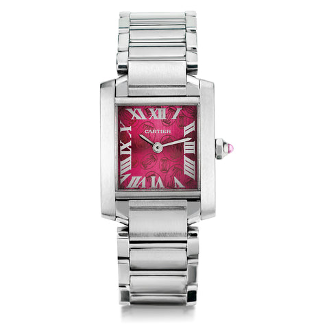 Cartier Ladies Tank Francais Stainless Steel Limited Edition. Rasperry Dial. Ref:2384