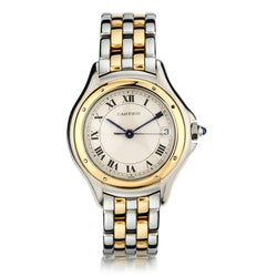 Cartier Ladies Cougar Watch. 2 Row 18kt Yellow Gold and Steel. B&P