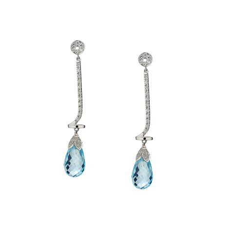 14kt White Gold Briolette Blue Topaz and Diamond Drop / Pendant Earrings