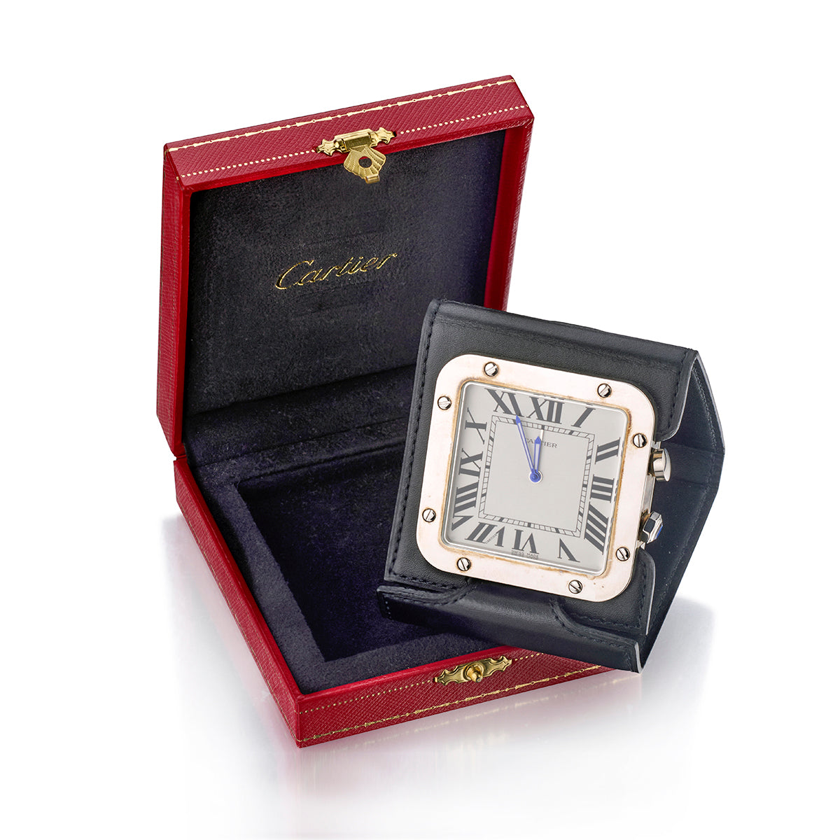 Cartier Travel Alarm Clock in Leather Travel Case. Ref: 2750 | Van