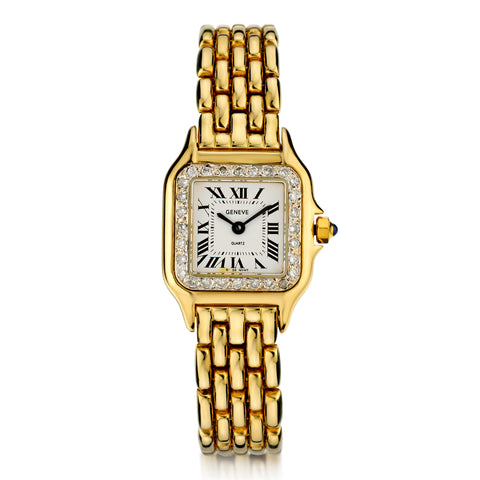Geneve Ladies Wristwatch with  Diamonds in 14kt Yellow Gold