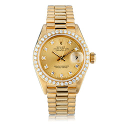Ladies Rolex Presidential in 18kt Yellow Gold. Factory Diamond Dial and Bezel. Ref: 69178.