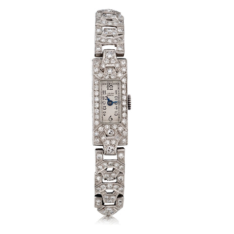 Platinum Vintage Art Deco Diamond Dress Watch. Lucina Geneve