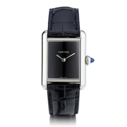Ladies Stainless Steel Cartier Tank Black Dial. Ref: WSTA0071. Full Set
