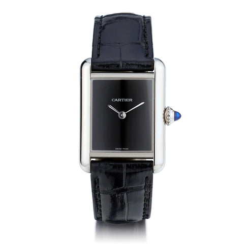 Ladies Stainless Steel Cartier Tank Black Dial. Ref: WSTA0071. Full Set
