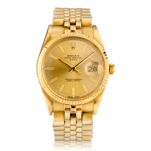 Mens Rolex Date 14kt Yellow Gold. Reference # 15037. B&P