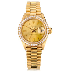Rolex Ladies Datejust in 18kt Yellow Gold. Wristwatch. Diamond Bezel Ref: 6917