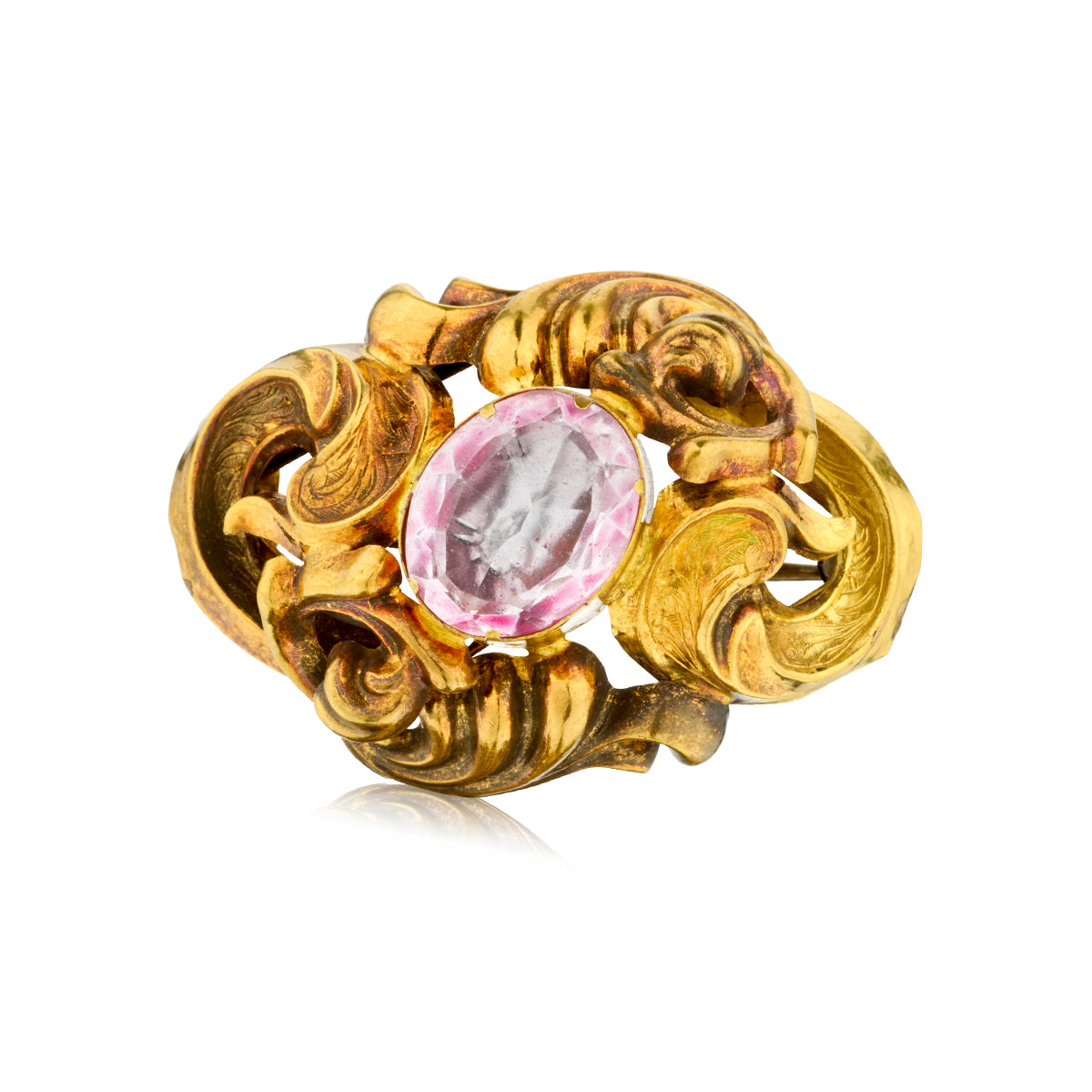 Victorian 18kt Yellow Gold Pink Tourmaline Brooch