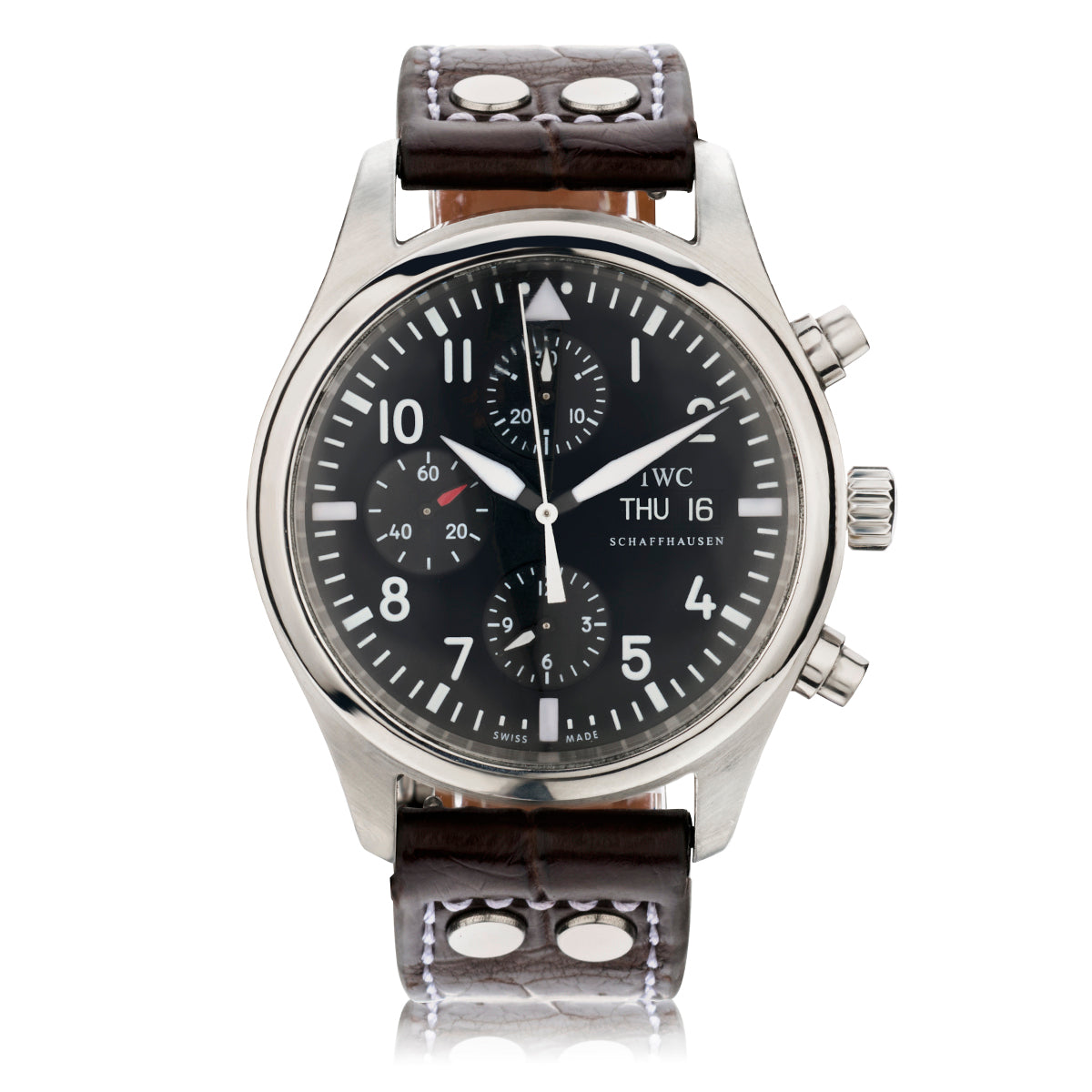 IWC Pilot Chronograph in Steel. Day-Date. Ref: 377709.