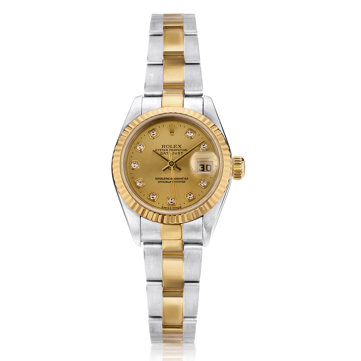 Rolex Ladies Datejust 26mm Two Tone Wristwatch. Champagne Diamond Dial. Ref: 79173