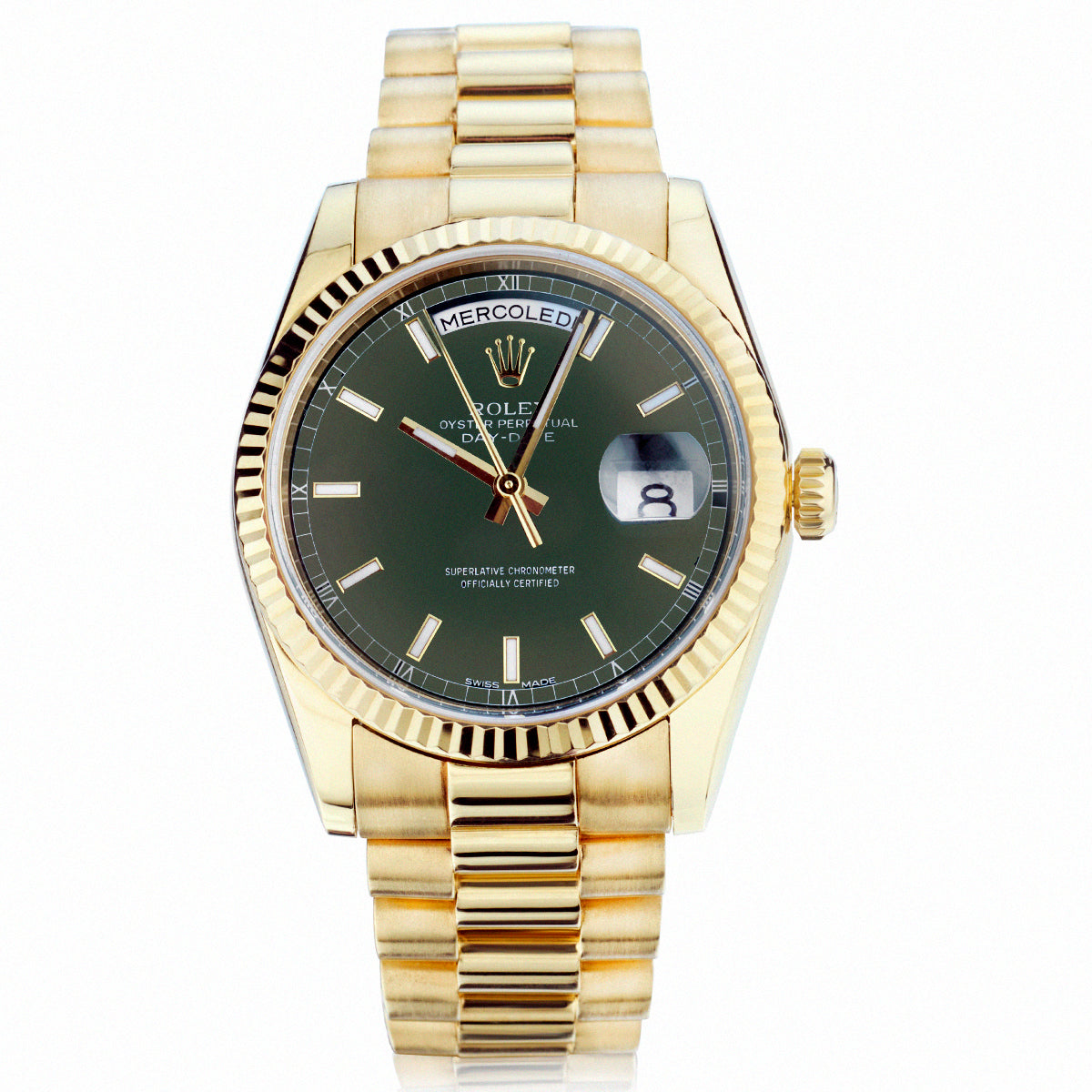 Rolex President Day-Date Yellow Gold Green Ombre Watch. Ref: 118238