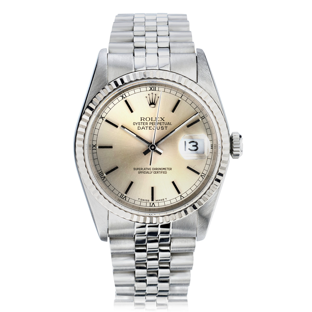 Rolex Datejust 36mm Stainless Steel with 18kt White Gold Fluted Bezel. Ref: 16234