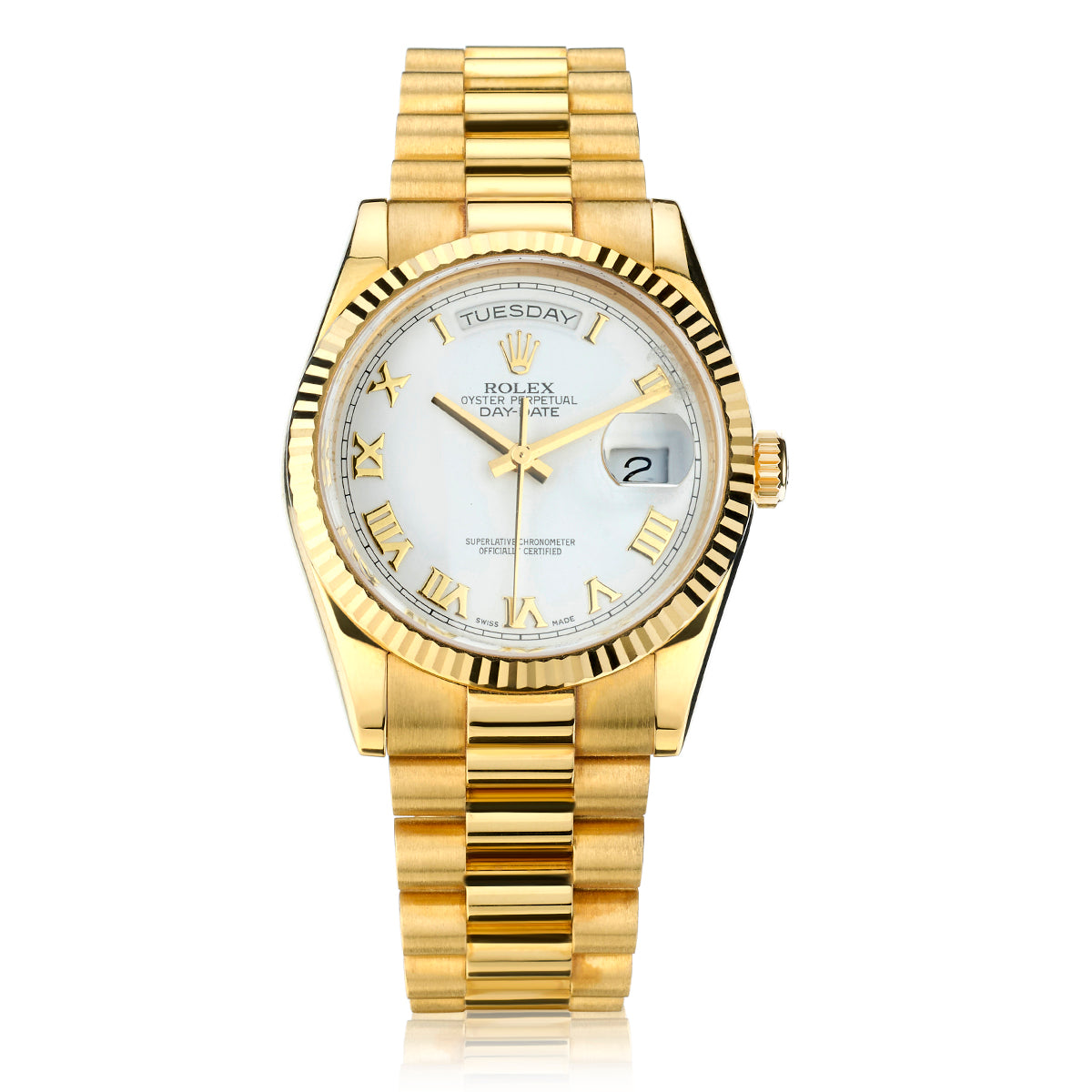 Rolex Oyster Perpetual Day-Date Gold 36MM White Dial  Watch Ref: 118238
