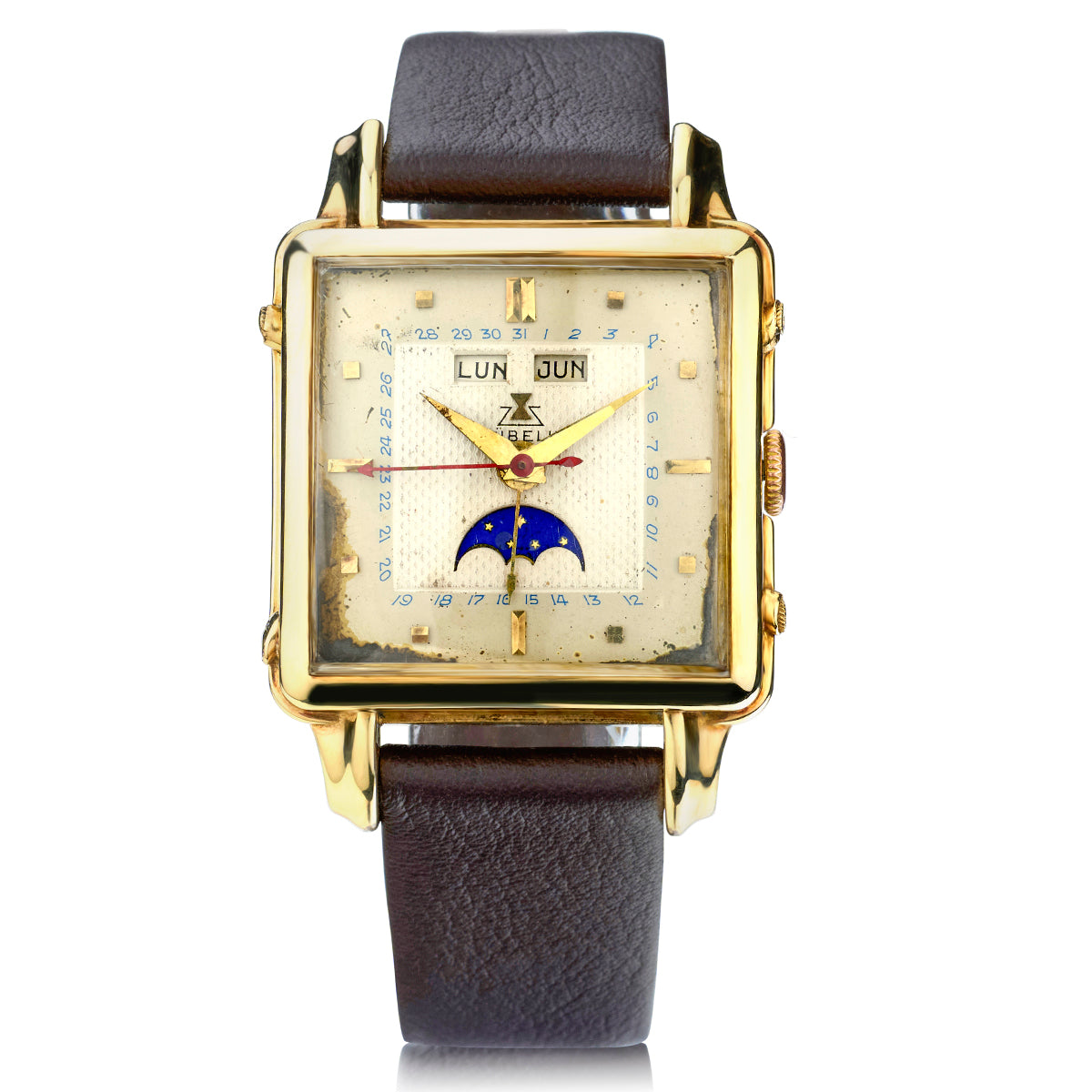 Gubelin Vintage Square Pink Gold Top Triple Calendar Moonphase.