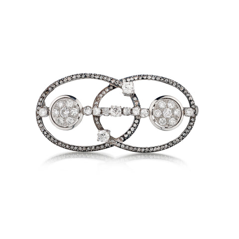 Vintage 14kt White Gold Brooch. 3.00 Rose and European Cut Diamonds