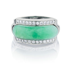 18kt White Gold Jade and Diamond Ring.