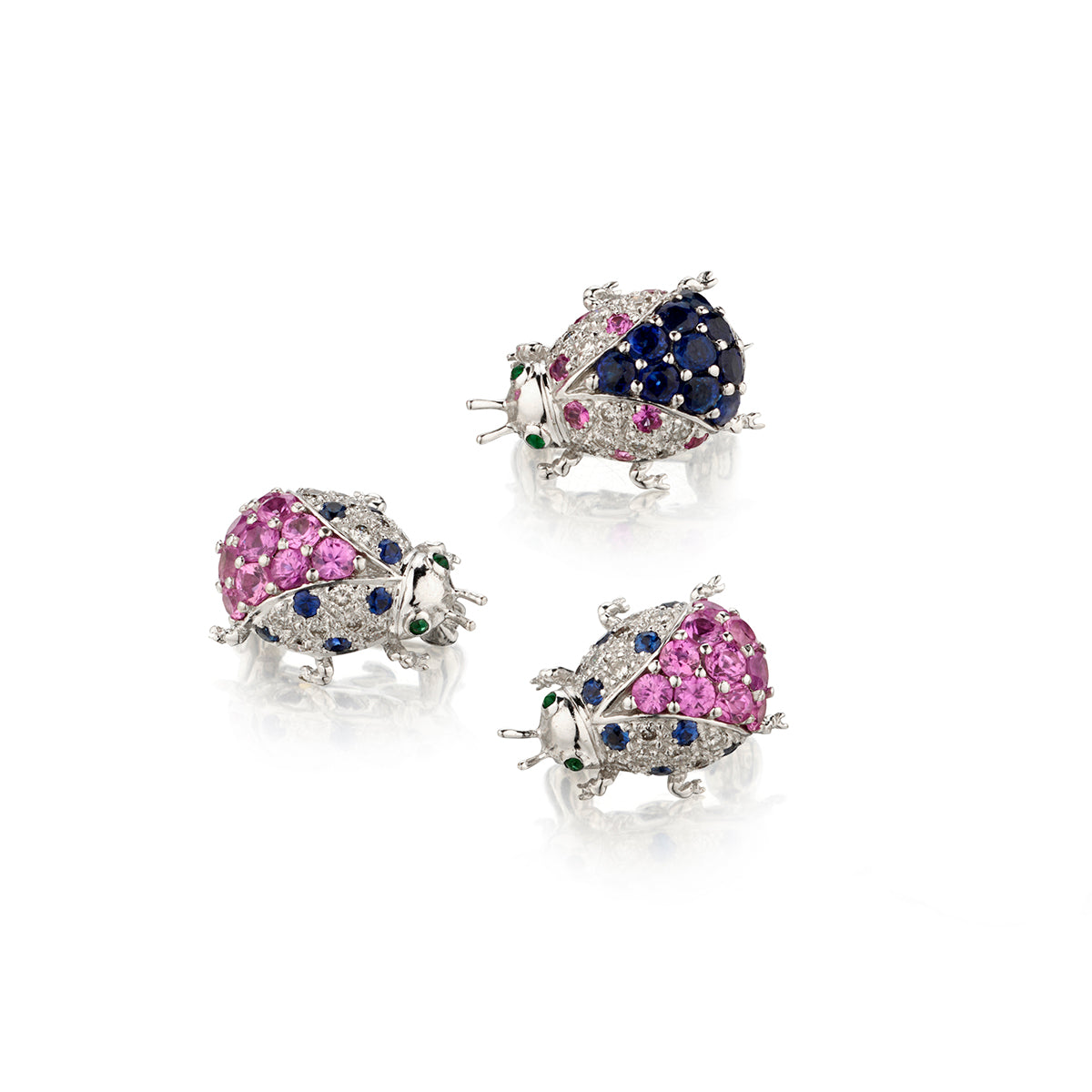 18kt White Gold 3 x Bee Grouping set with Diamonds, Pink and Blue Sapphires