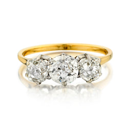 Vintage Platinum and 18kt Pink Gold 3-Stone Diamond Ring. 2.90ct Tw