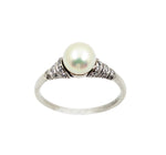 Ladies Vintage Platinum Pearl and Diamond Ring
