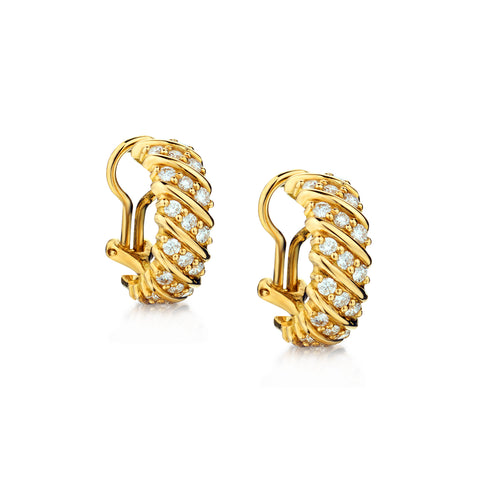18kt Yellow Gold Diamond Hoop Earrings.