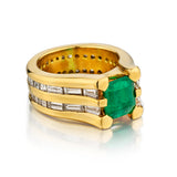 18kt Yellow Gold Green Emerald and Diamond Ring