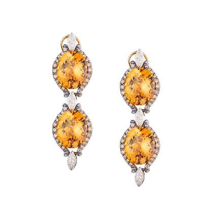 Ladies 18kt Yellow Gold Citrine and Diamond Drop / Pendant Earrings.
