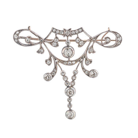 Vintage Large Floral Georgian - Era Diamond Brooch/Pendant