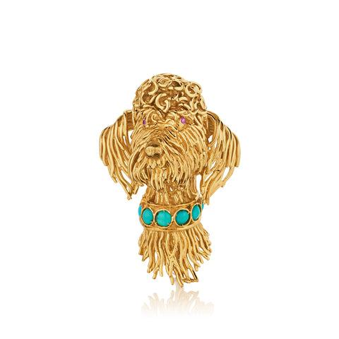 18kt Yellow Gold "Goldendoodle" Dog Brooch. 18 Grams.