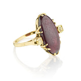 Vintage Marquise Cut Garnet and Yellow Diamond Ring. 14kt Y/G