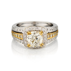 18kt White and Yellow Gold Diamond Ring. 1.90 Old Mine Cut