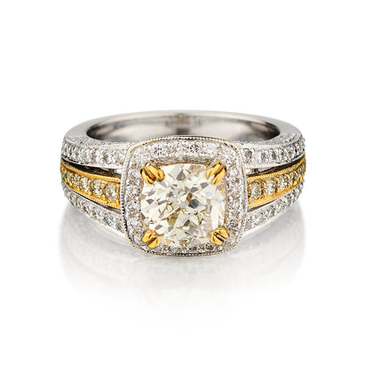 18kt White and Yellow Gold Diamond Ring. 1.90 Old Mine Cut