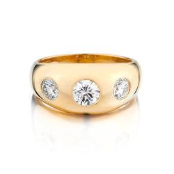 18kt Yellow Gold Dome Shape 3 Stone Diamond Ring. 1.02ct Tw