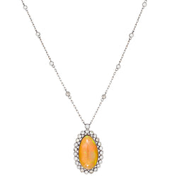 Platinum Orange Fire Opal and Diamond Pendant
