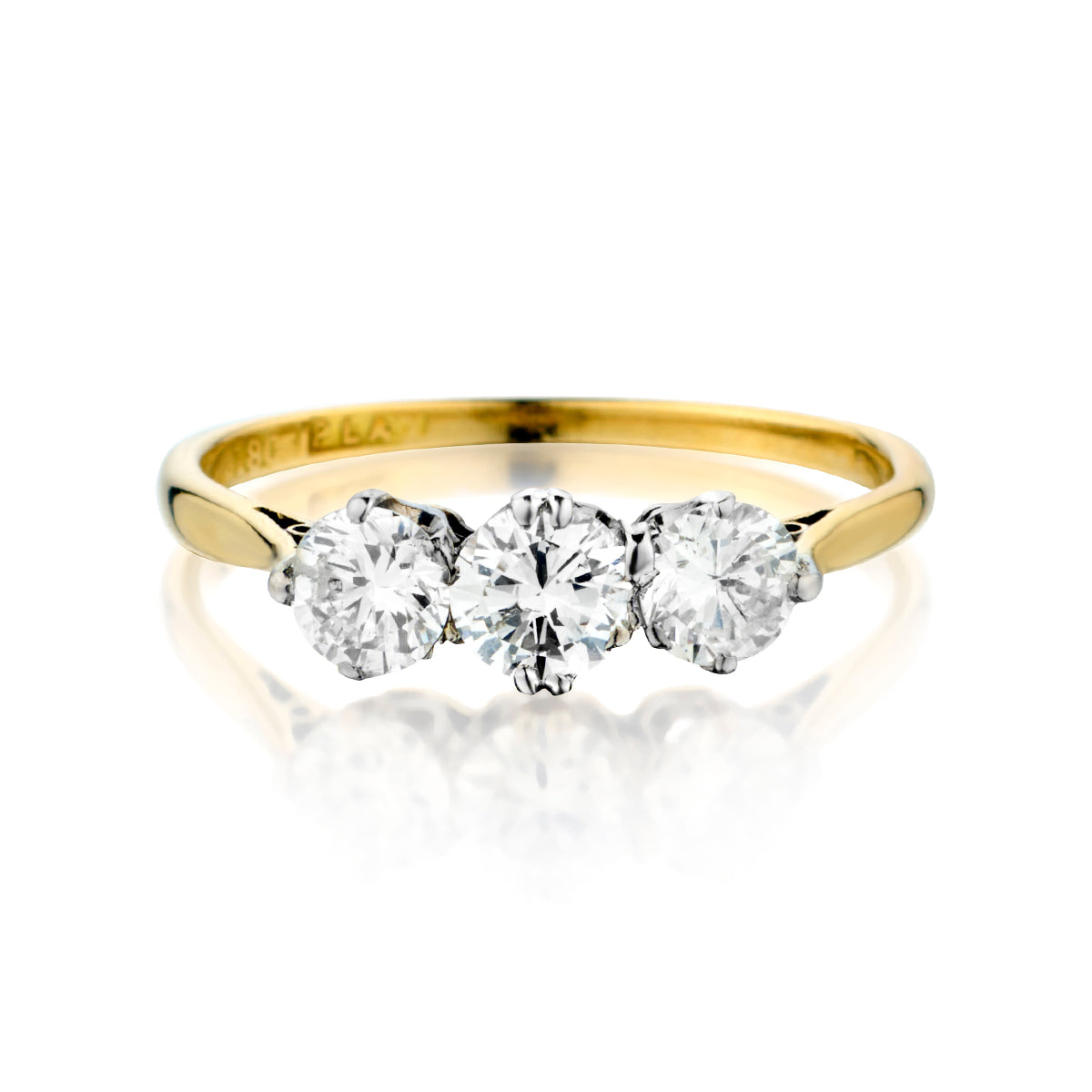 Vintage 18kt Yellow Gold and Platinum 3-stone European Cut Diamond Ring
