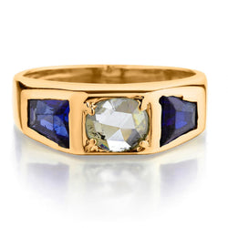18KT Rose Gold Vintage Synthetic Blue Sapphire And Diamond Ring