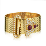 Vintage Diamond and Ruby Bracelet in 18kt Yellow Gold. 83.44 grams.