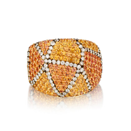 18kt Yellow Gold Yellow and Orange Sapphire and Diamond Ring.