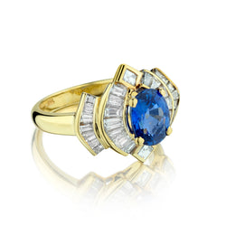 18kt Yellow Gold Blue Sapphire and Diamond Ring