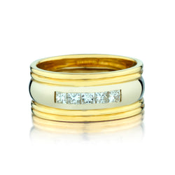 14kt Yellow and White Gold Diamond Band. 5 x 0.60ct Tw Princess Cut Diamonds