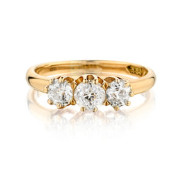 Vintage 18kt Yellow Gold 3 Stone Diamond Ring. 1.00ct Tw Mine Cuts. Ryrie / Birks