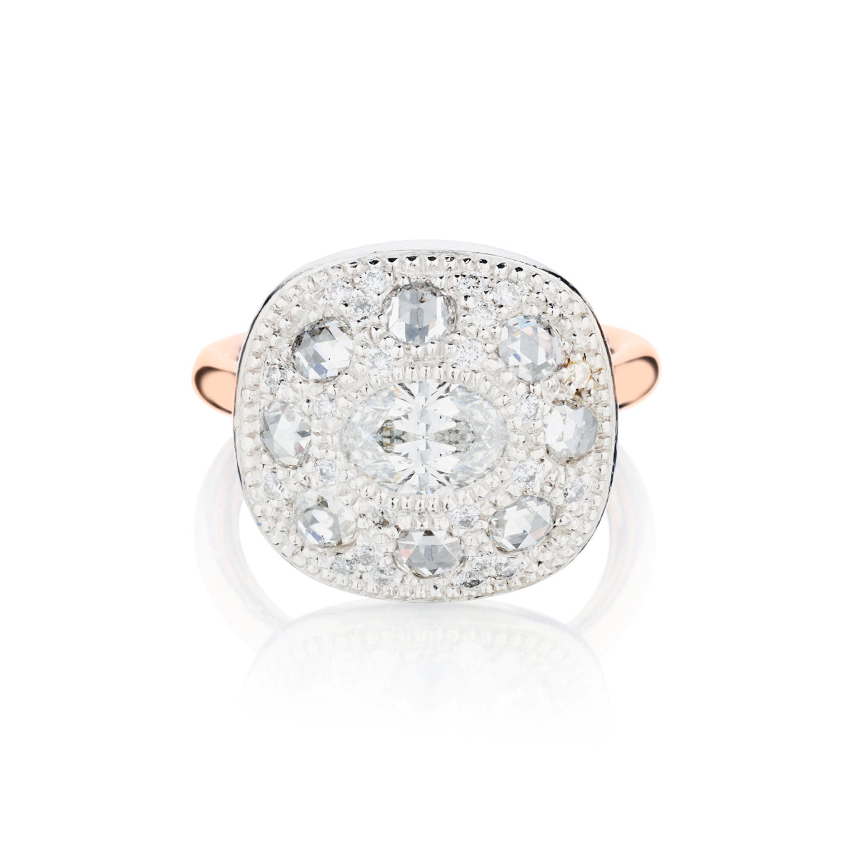 Vintage Inspired Diamond Ring in Platinum. Shank 18kt Rose Gold