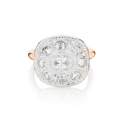 Vintage Inspired Diamond Ring in Platinum. Shank 18kt Rose Gold